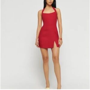 Reformation Red Linen Halter Mini Sundress US 2